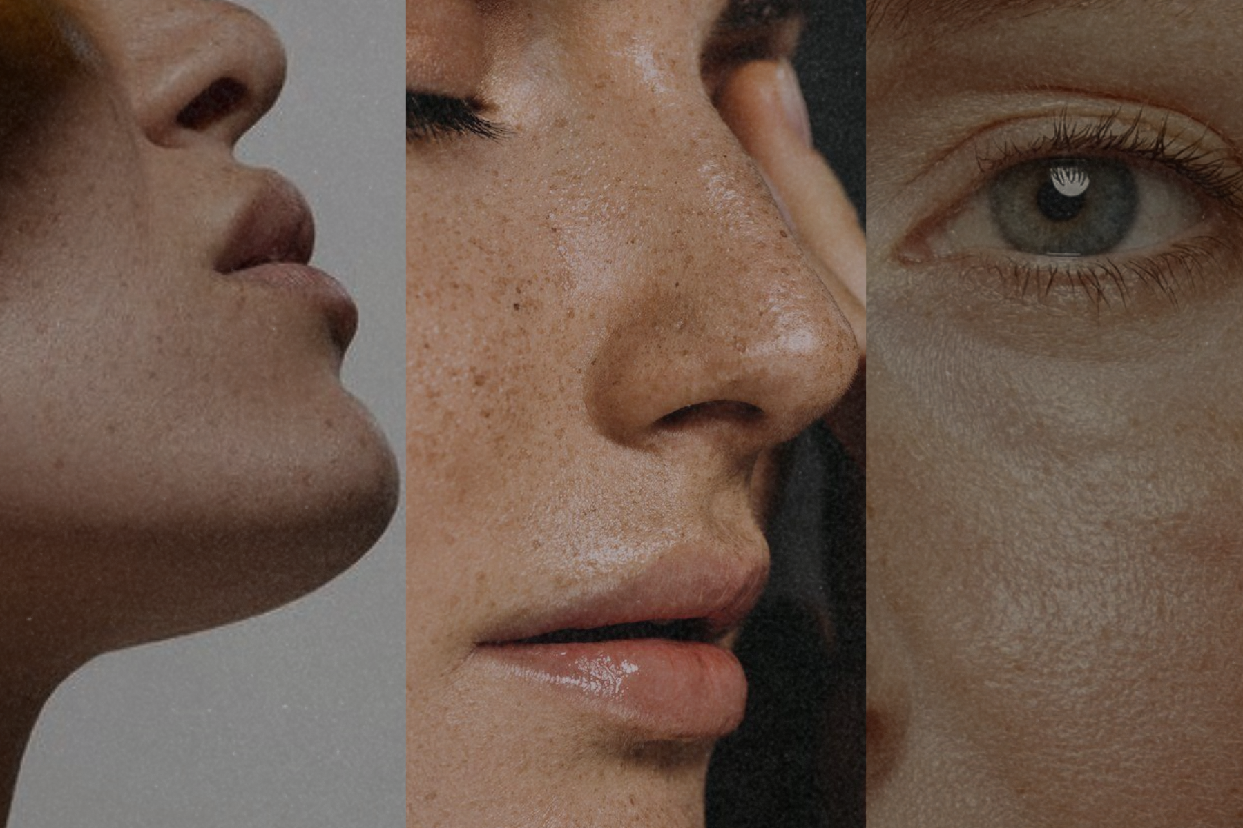 close-ups of three female faces