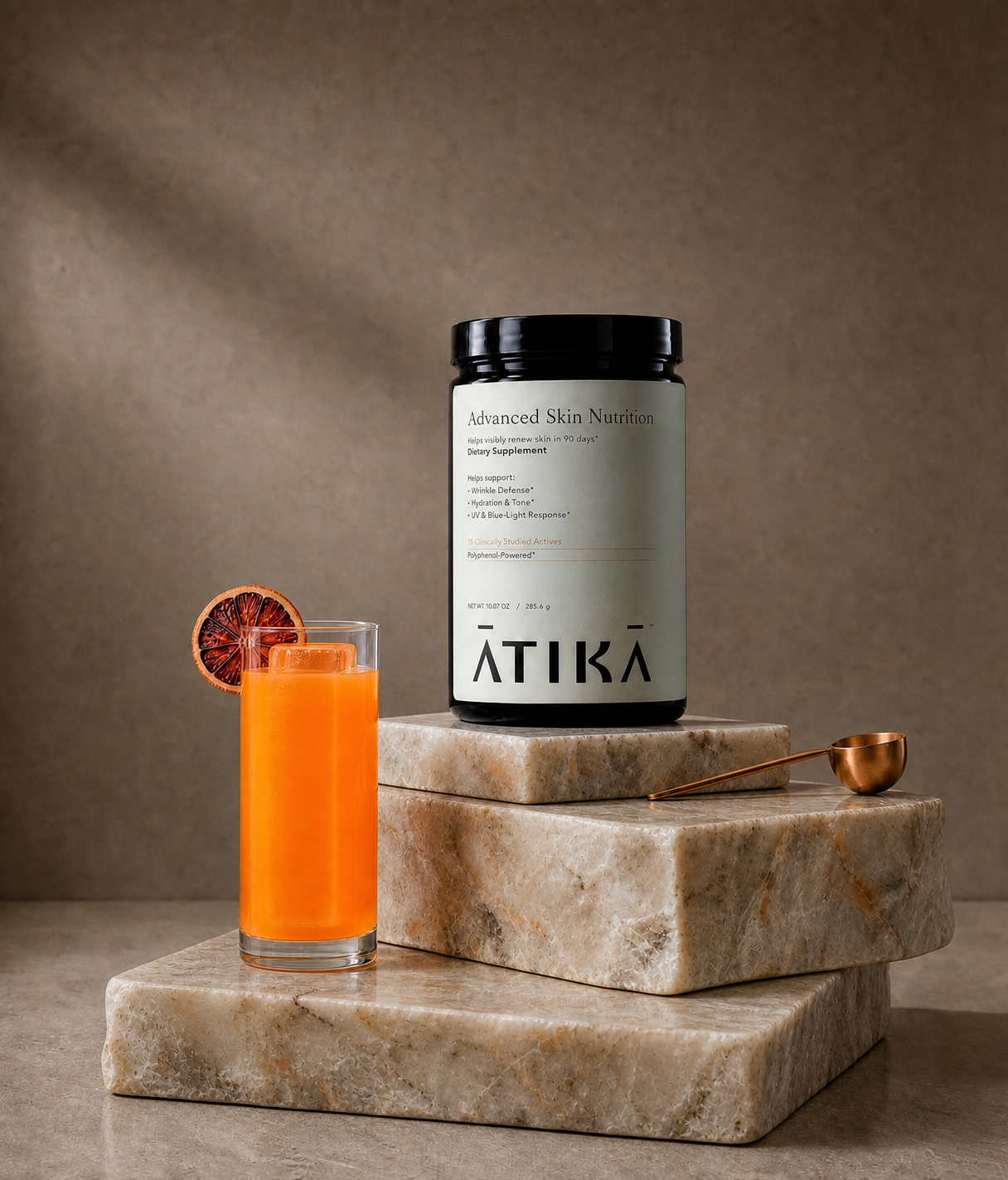  jar of advanced skin nutrition with glass and scooper