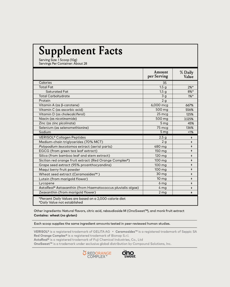ATIKA Advanced Skin Nutrition supplement facts panel